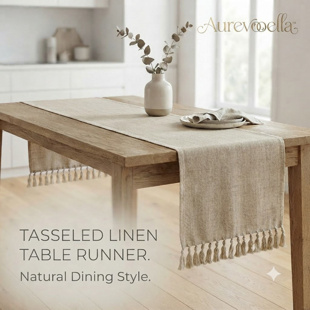 Aurevooella™ Boho Tasseled Linen Table Runner
