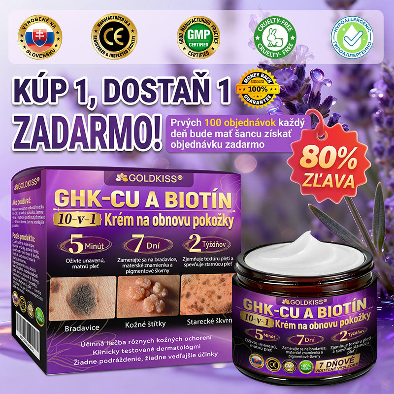 Vyrobené a odoslané zo Slovenska✨ 𝐆𝐎𝐋𝐃𝐊𝐈𝐒𝐒® 𝐆𝐇𝐊-𝐂𝐮 & 𝐁𝐈𝐎𝐓𝐈𝐍 𝟏𝟎-𝐈𝐍-𝟏 Krém na obnovenie pleti ⚡