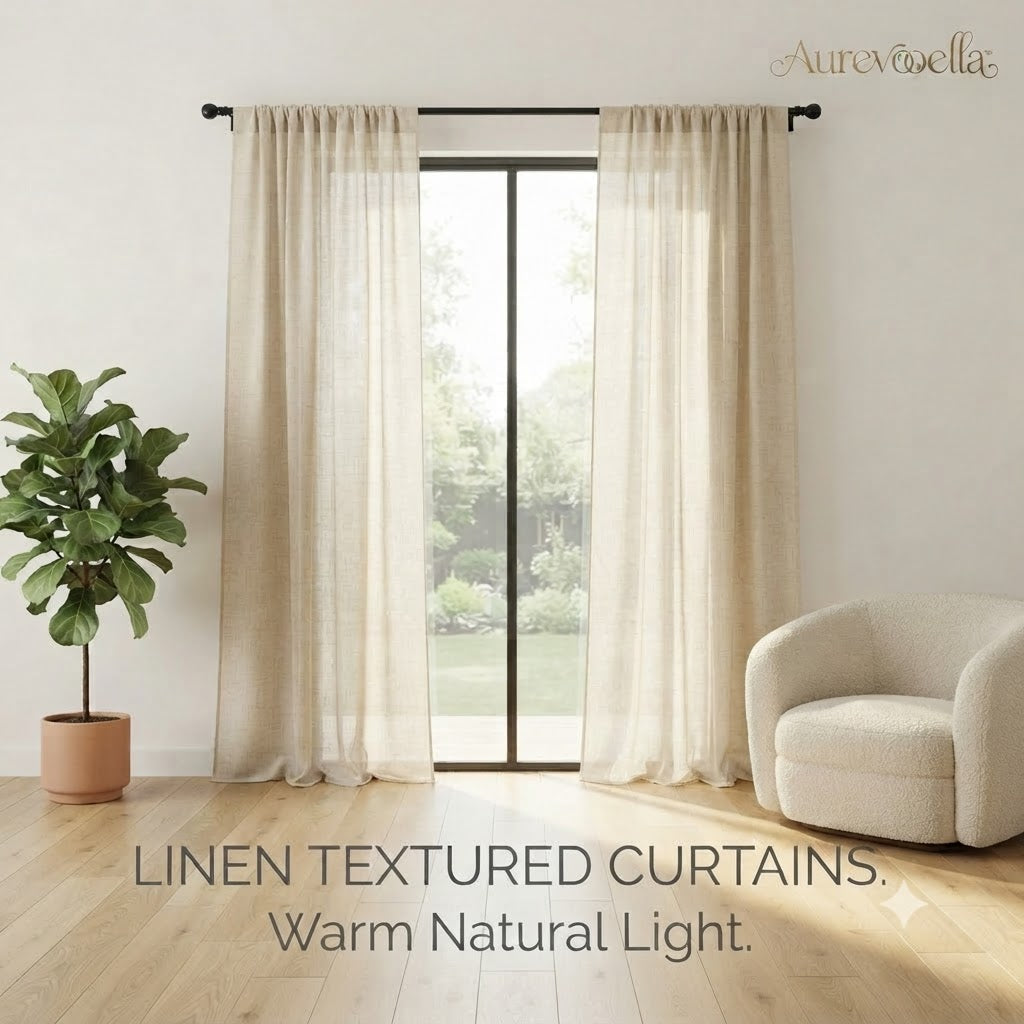 Aurevooella™ Semi-Sheer Linen Textured Curtains (2 Panels)