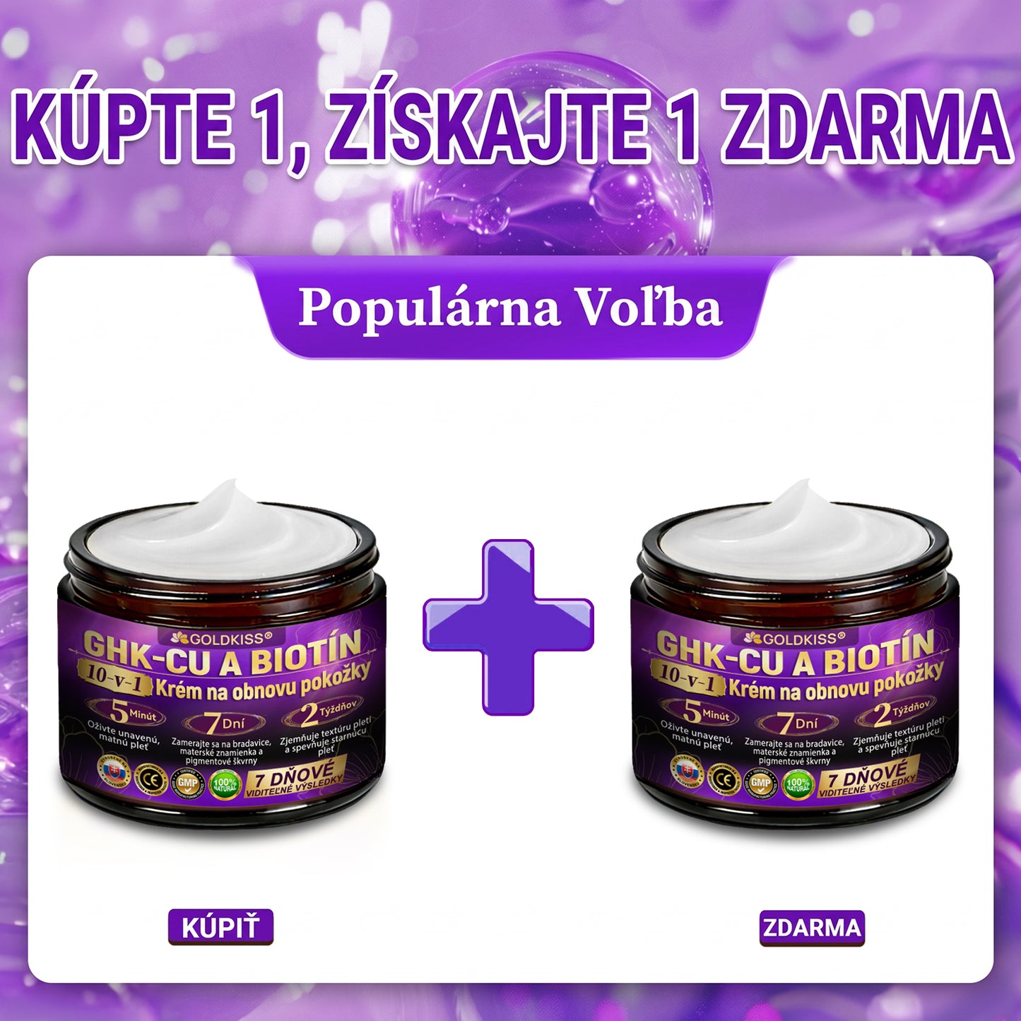 Vyrobené a odoslané zo Slovenska✨ 𝐆𝐎𝐋𝐃𝐊𝐈𝐒𝐒® 𝐆𝐇𝐊-𝐂𝐮 & 𝐁𝐈𝐎𝐓𝐈𝐍 𝟏𝟎-𝐈𝐍-𝟏 Krém na obnovenie pleti ⚡
