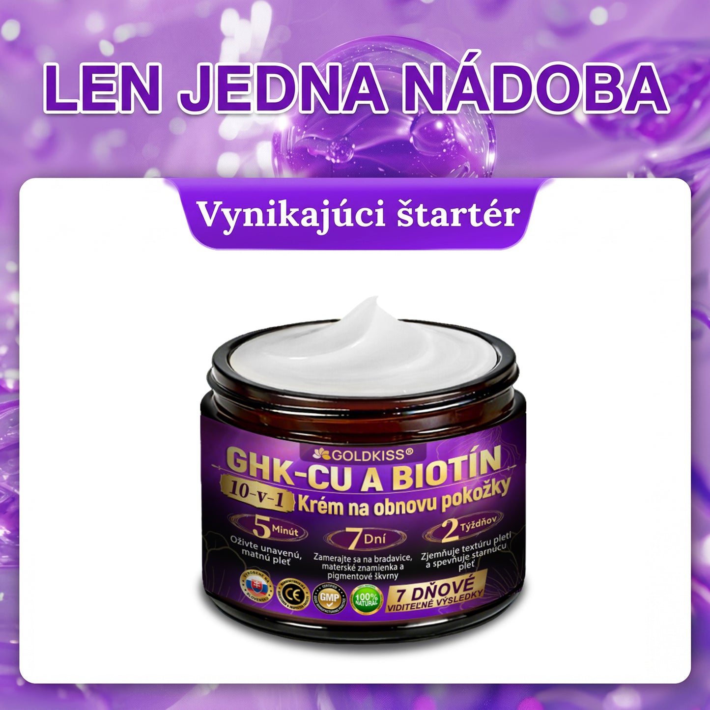 Vyrobené a odoslané zo Slovenska✨ 𝐆𝐎𝐋𝐃𝐊𝐈𝐒𝐒® 𝐆𝐇𝐊-𝐂𝐮 & 𝐁𝐈𝐎𝐓𝐈𝐍 𝟏𝟎-𝐈𝐍-𝟏 Krém na obnovenie pleti ⚡